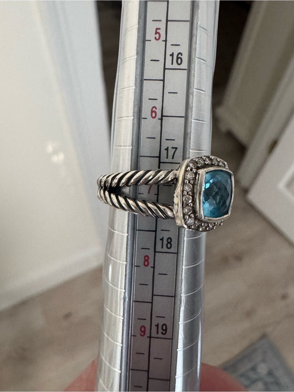 David Yurman PETITE ALBION® RING
Sterling Silver with Blue Topaz and Diamonds, - Picture 11 of 11